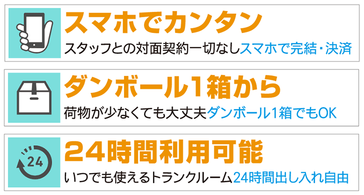 スマホでカンタン/ダンボール1箱から/24時間利用可能